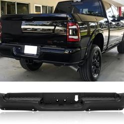 STEEL REAR BUMPER ASSEMBLY 2019-2023 DODGE RAM 1500 BLACK W/ SENSOR HOLES 