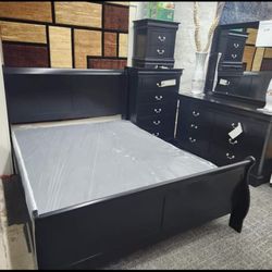 Brand New/ Black Sleigh Bedroom Set/ Bed,dresser, Mirror, Nightstand, // Mattress Sold Separately 