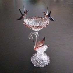 Vintage Handblown Glass Art Swan/Birdbath Figurine 