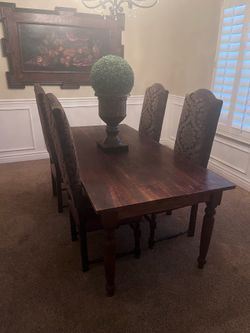 Crate & Barrel Solid Wood Dining Table + 6 Real Leather Chairs - $800 OBO