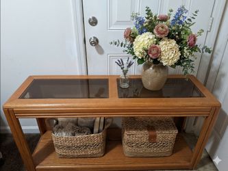 Oak Console Table with Glass Top