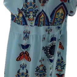 Beautiful Blue And Multi Color Empire Style Summer Dress 