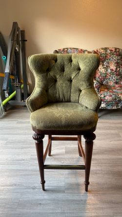 Set of Two green floral bar chairs