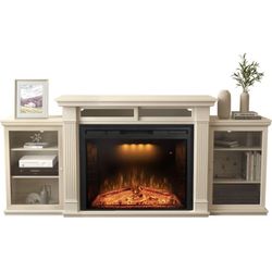  No fireplace 84 Inch Electric Fireplace TV Stand, Wood Media Entertainment Center Table with Storage Cabinet & Adjustable Shelves, 36" Fireplace Inse