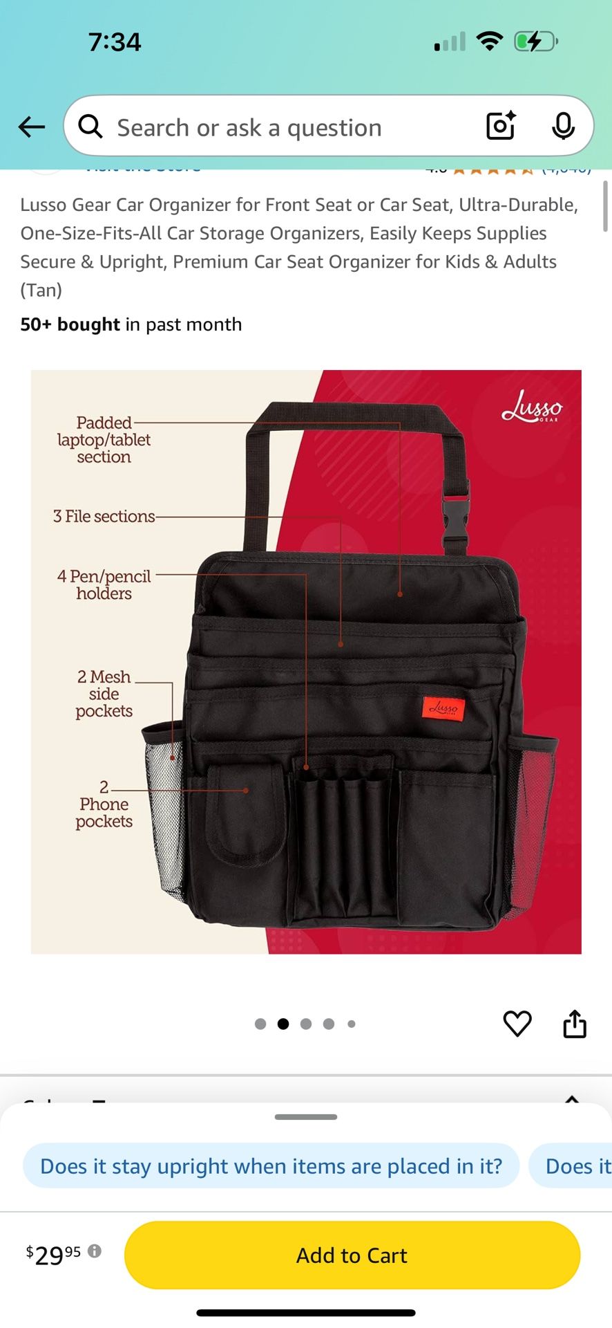 Lusso Gear Car Organizer for Front Seat or Car Seat, Ultra-Durable, One-Size-Fits-All Car Storage Organizers, Easily Keeps Supplies Secure & Upright,