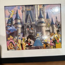 Disney Parks Castle with Characters Pin Set Picture Print Art Framed Matted RARE
