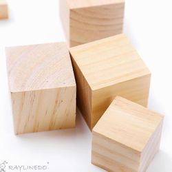 Natural Wood Blocks Unfinished For Kids, Craft Diy Supplies, Sensory Supplies, 4 Inch, 10 Pcs 