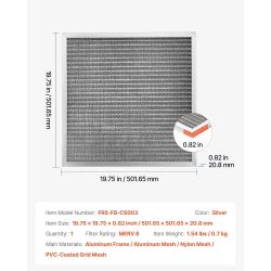450^Electrostatic Air Filter, 20x25x1 inch Washable & Reusable Aluminum AC/HVAC Furnace Filter, MERV 8 Long Lifetime, Home or Office (Actual Size: 19.