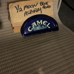 Camel Half Moon Blue Glass Ashtray