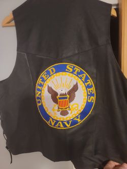 Vintage Leather Vest With US Navy Logo