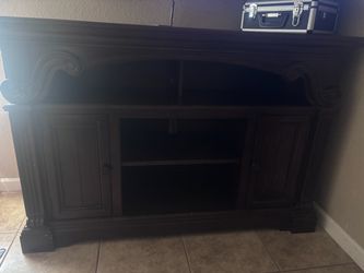 Dark Wood TV Stand with Cabinet