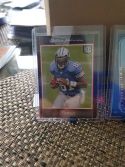 2007 Bowman Calvin Johnson and 2007 Upper Deck Rookie Premier Calvin Johnson. 2011 Topps Platinuim Calvin Johnson Die Cut.