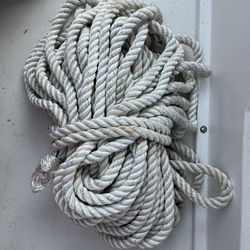 used white 3 stand twisted marine boat anchor rope line approx. 3/4” by 75’ great for repurposing arts & crafts upcycling