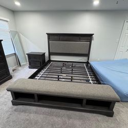 King Bed Frame With Box Spring And 2 Side Tables