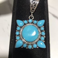 Vintage Sterling Silver and Sleeping Beauty Turquoise Pendant 