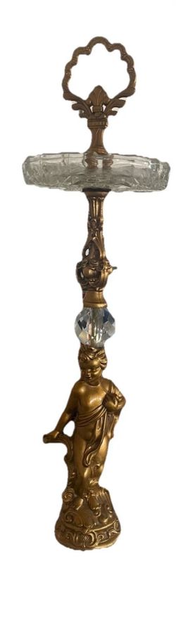 Vintage crystal floor ashtray with cherub and marble stand