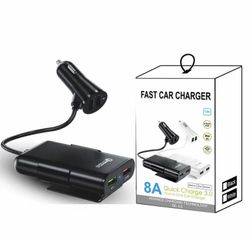 NEW QC3.0 USB 4 Port Car Charger For Back Front Seat With Extension Cable 8A 40W