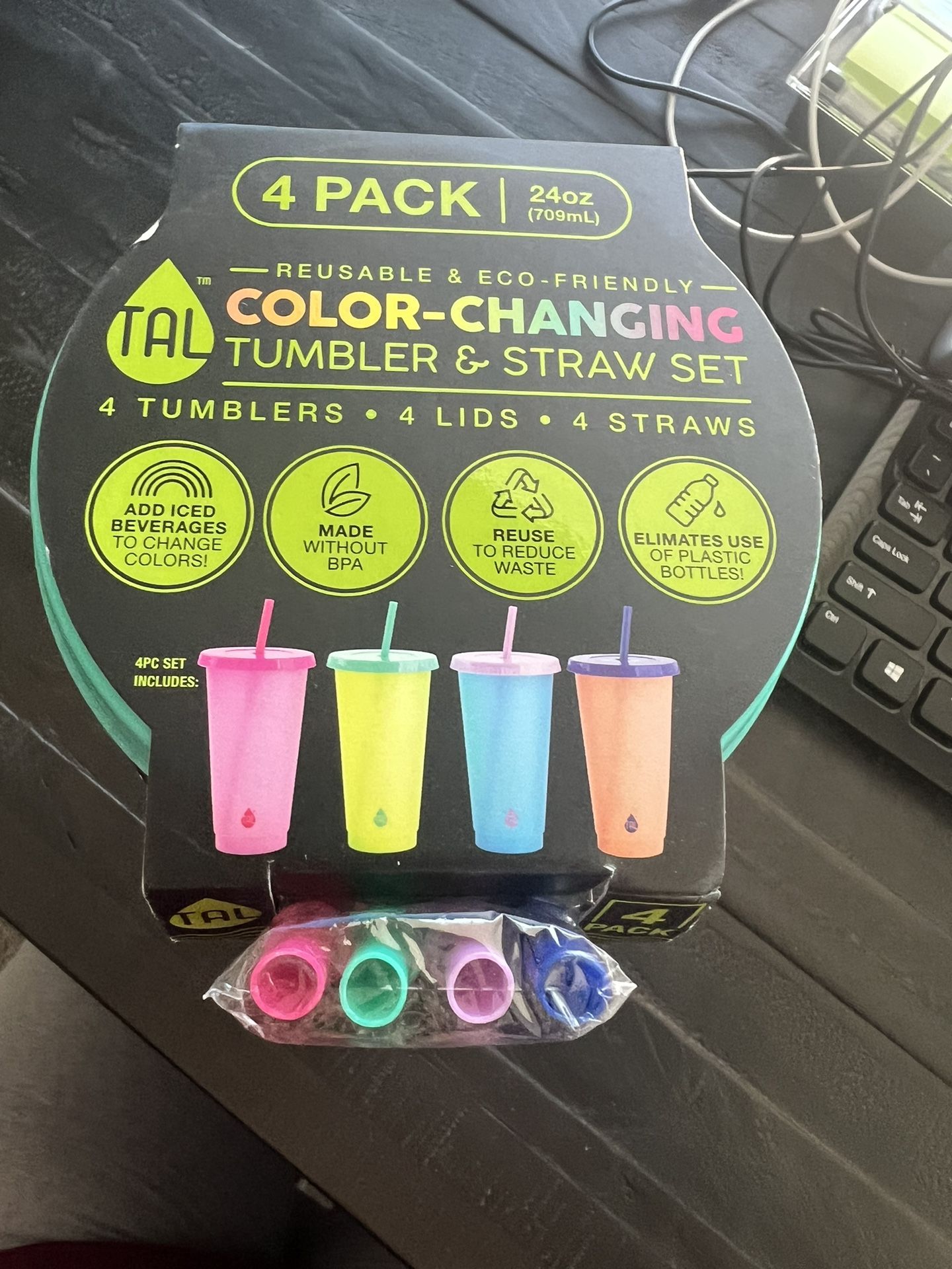 TAL Color-Changing Tumbler Lid & Straw Set 24oz - 4 Pack