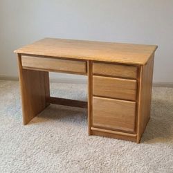 Solid Oak Wood Student Desk 4 Drawer Home Office Workstation 47 Inch Wide

