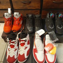 Jordan Retros 1, 5, 6, 8, And 10.