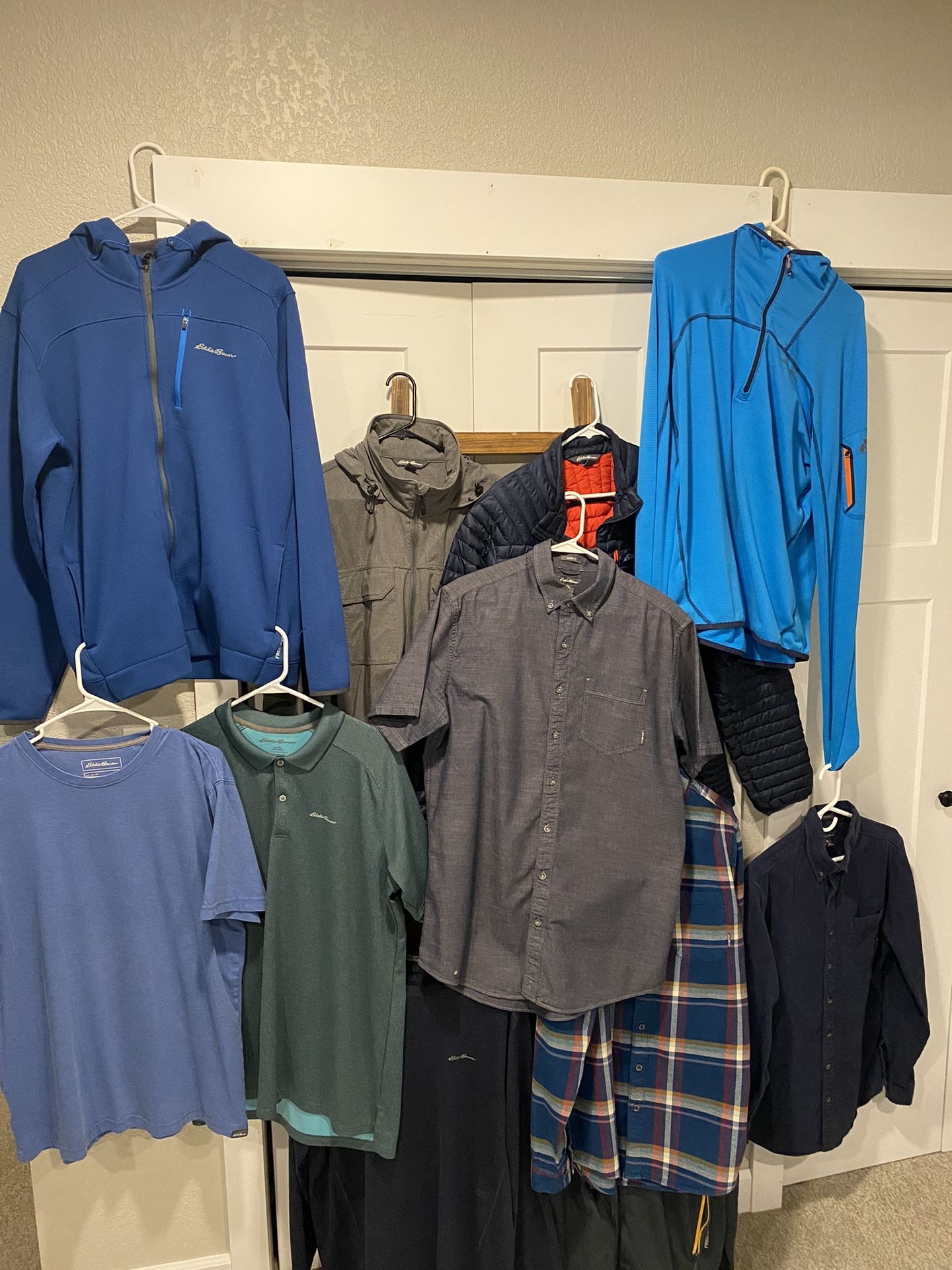 Assortment Of Eddie Bauer Brand Shirts, Layers And Jackets. All Sized Large Tall.