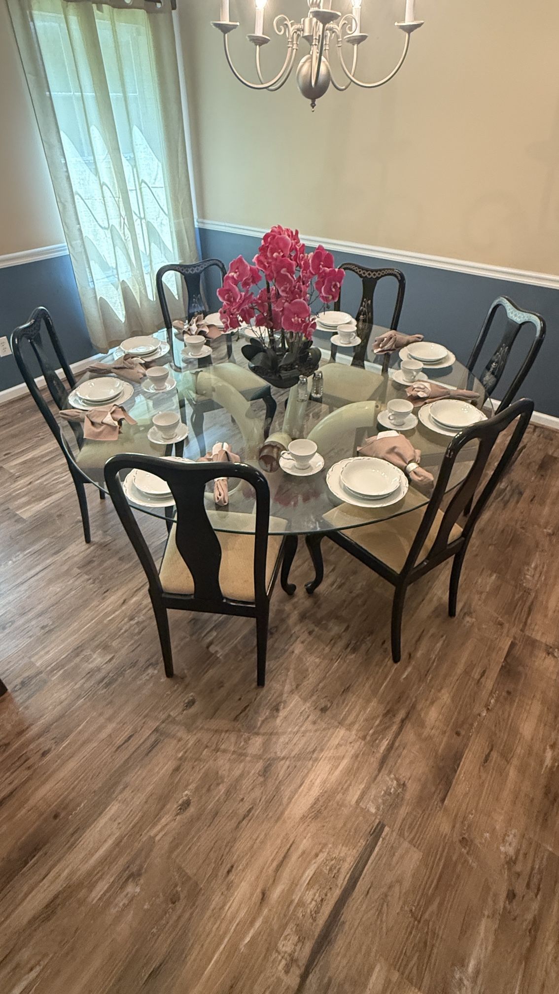 72 in Heavy Glass Dining Table with 6 Chairs