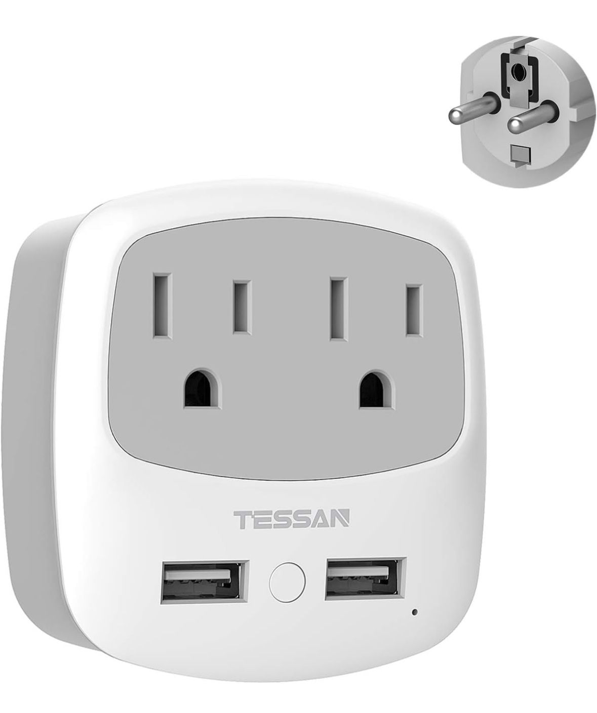 Germany France Travel Power Adapter, Schuko Plug Converter with 2 USB Type E/F.