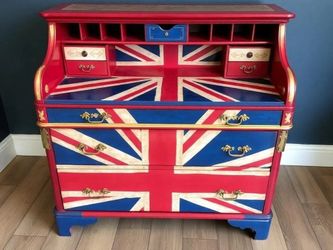 Custom Order Option: Antique Roll-Top Writer's Desk Retro World Flags Country Art, Vintage Home Office Decor Receptionist, Patriotism