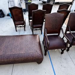 REAL ITALIAN LEATHER Dining Set with Chair & Ottoman Set
