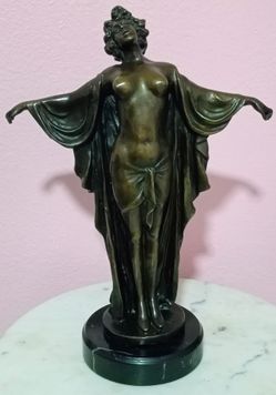Art Nouveau nude women awakening bronze sculpture