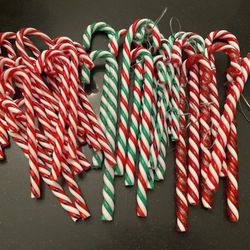 35 RED & GREEN CANDY CANE GLASS ORNAMENTS - ALL FOR $15 (.50¢ EACH)