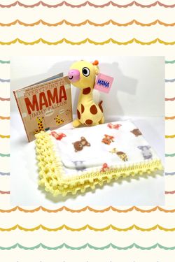 Giraffe Mama & Noodles Crochet Baby Blanket Gift Set 