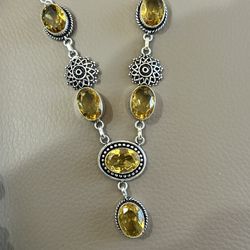 Beautiful Yellow Citrine Necklace Sterling Silver