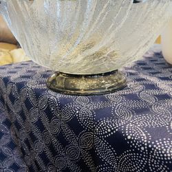 Vintage Godinger 3 piece oversized Crystal Leaf salad set with silver plated base and serving utensils