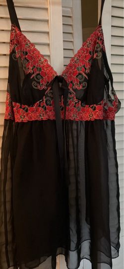 Black Sheer Babydoll Lingerie with Red Floral Lace