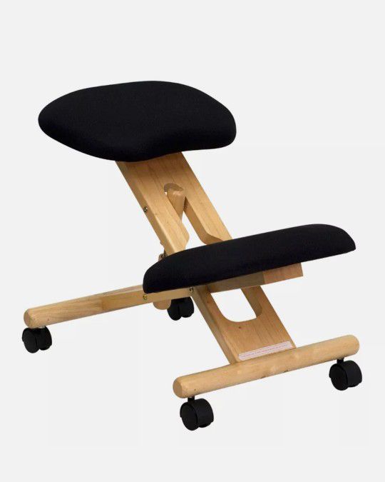 New Flash Furniture Mobile Wooden Ergonomic Kneeling Chair in Black Fabric 