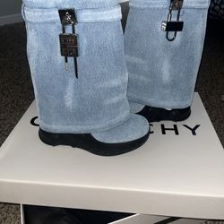 Denim Sharklock Biker Boots