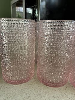 Pink Hobnail Glasses Set of 8