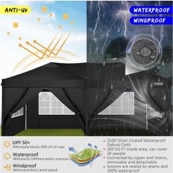 10' x 20' Canopy Tent EZ Pop Up Party Tent Portable Instant Commercial Heavy Duty Outdoor Market Shelter Gazebo with 6 Removable Sidewalls and Carry B