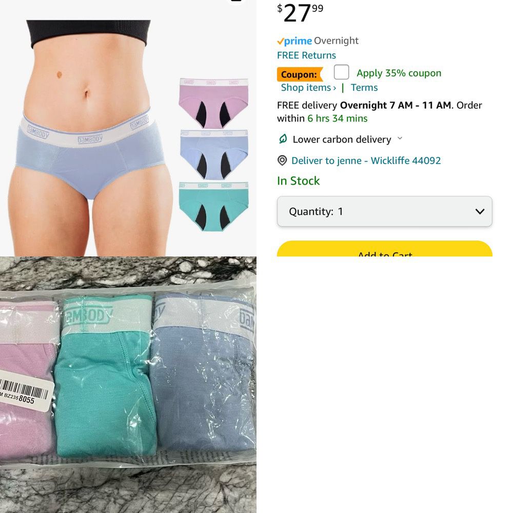 New Bambody Absorbent Period Underwear Size 7 