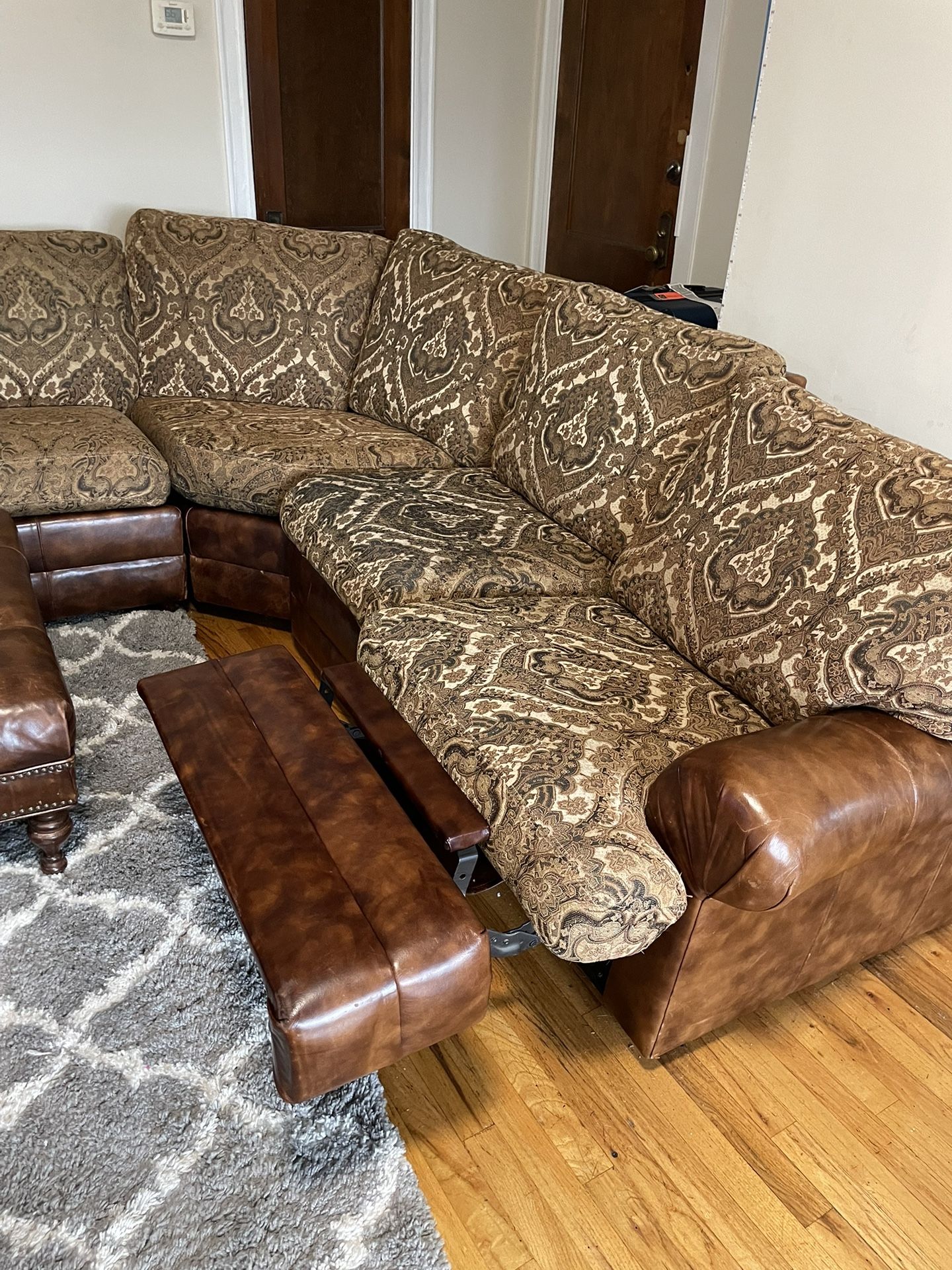 Walter E. Smithe Custom Leather Sectional W/ Ottoman for Sale in
