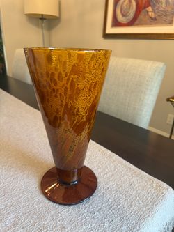 Sasaki Crystal Amber Tortoise Shell Vase — Vintage Japanese Art Glass