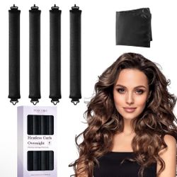 Heatless Curls Overnight Hair Curlers - 4 Pcs No-Heat Curling Rod to Sleep In,Velvet Hair Rollers with Satin Wrap 300+ bought in past month