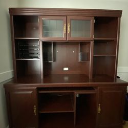 Computer Desk Station (65”x 21”x30”) With Hutch (65”x12”x41”) all In Burgundy Color 