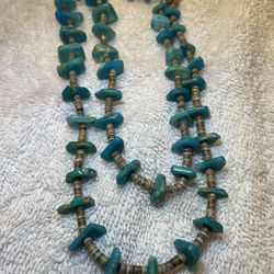 Vintage Santo Domingo Turquoise & Heishi Graduated Nugget Necklace  30”