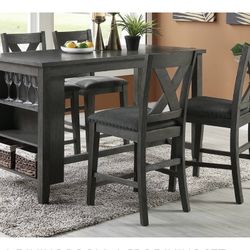 Gray Dining Table Set With Display Shelf 
