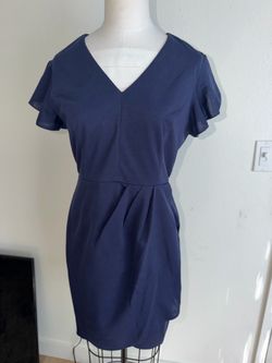 Navy blue short sleeve V-neck dress. Size M