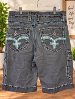 Rock Revival Men's Gray Cotton Canvas Cargo Short Flat Front Button Pockets  (36