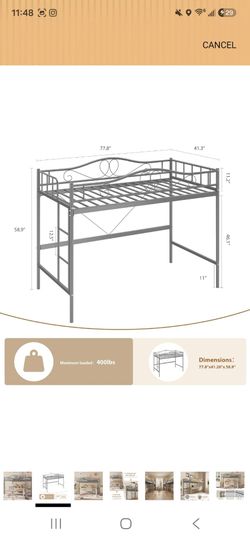 Twin Metal Loft Bed Frame with Ladder