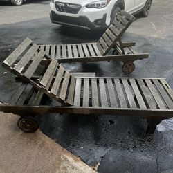 2 Wood Vintage Poolside Loungers. 